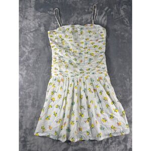 Zapra Lemon Print Smocked Mini Dress White Cotton Fruit Adjustable Straps Medium